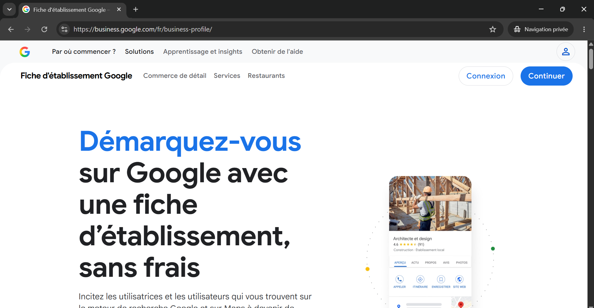 Page d'accueil business.google.com