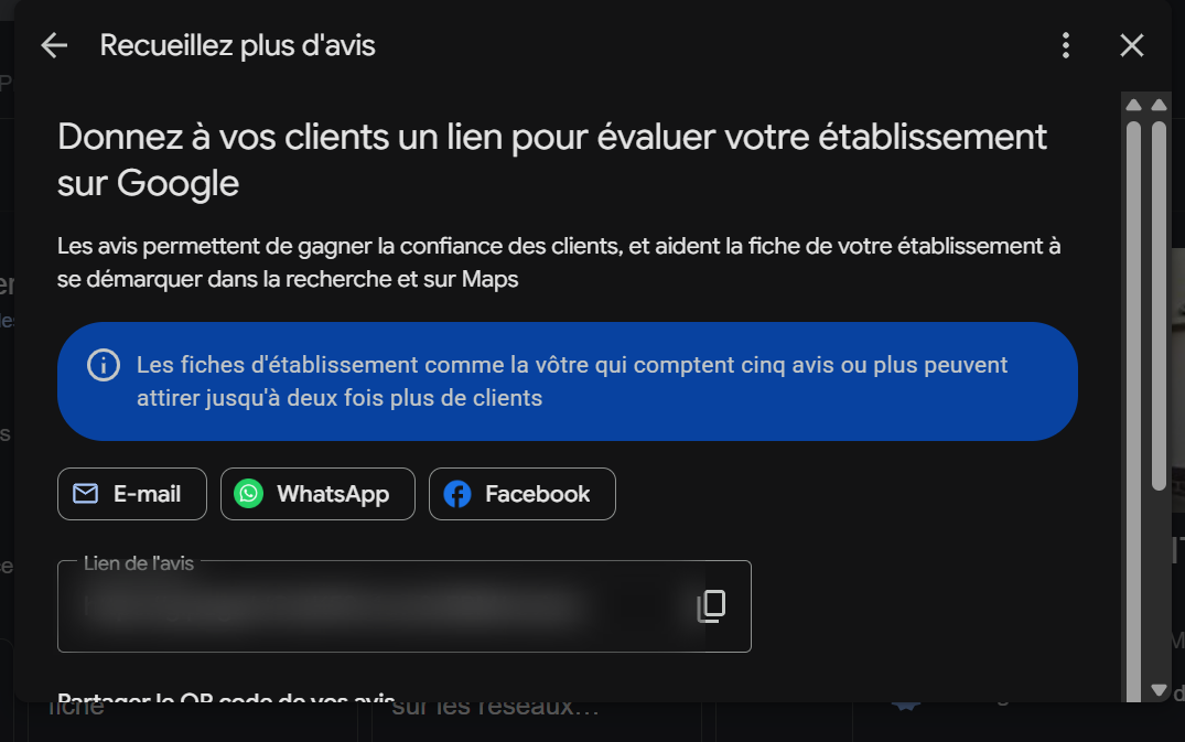 Lien d'avis Google à copier