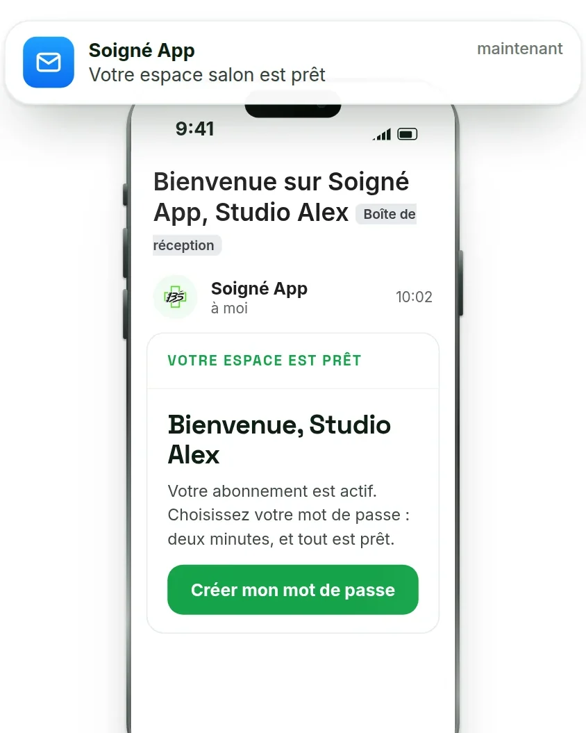 L'email « Votre espace salon est prêt », reçu juste après la commande