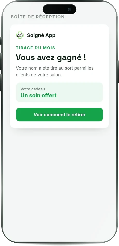 L'email reçu par le gagnant du tirage